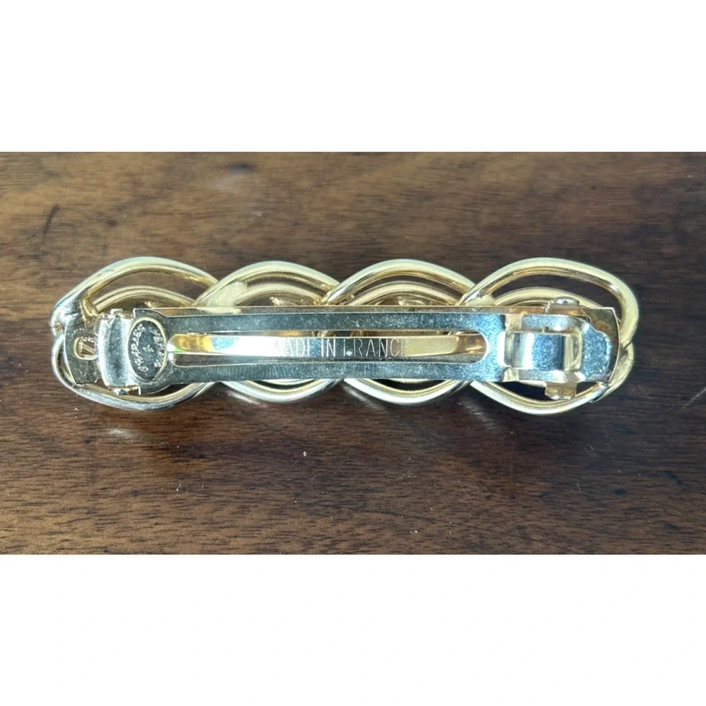 Vintage Charles J Wahba France Gold Tone Braided Barrette Multicolor Cabochons